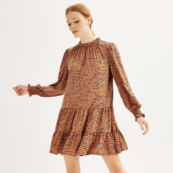 Nine West Animal Print Ruffle Swing Dress - Picture 1 of 8
